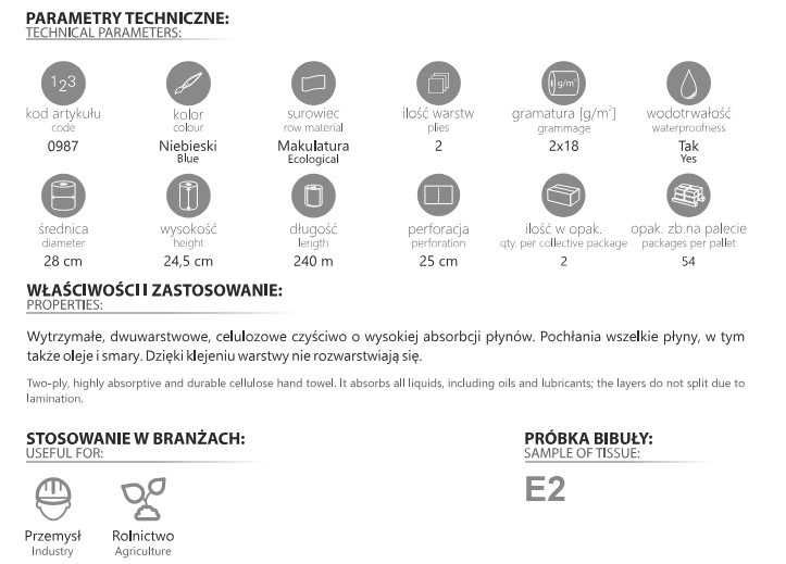 Ręcznik papierowy Czyściwo przemysłowe ELLIS ECOLINE 250/2 - 2 szt.