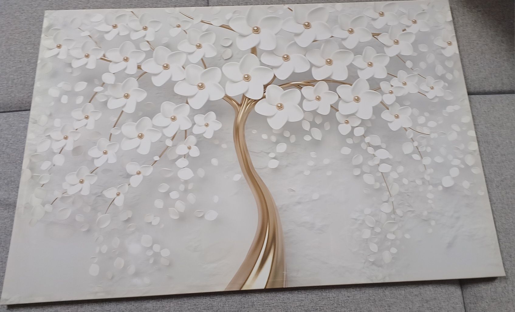 Obraz na płótnie 120x80 cm kwiaty białe płótno złoty