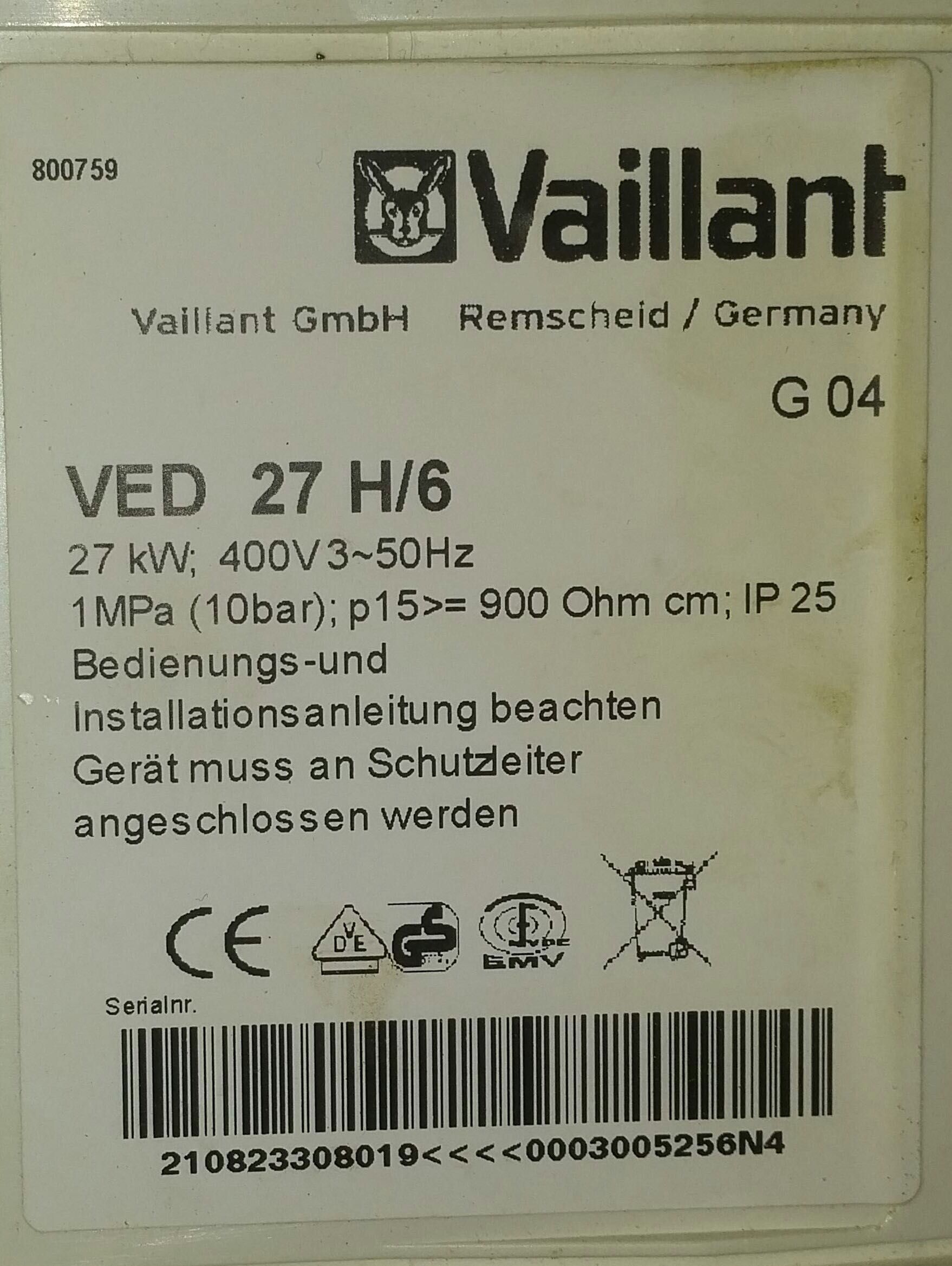 Проточный Водонагреватель vaillant G 04 ved 27 H/6