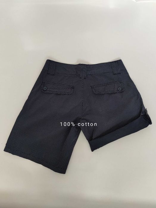 Granatowe spodenki bawełniane białe groszki wysoki stan Denim & Co S