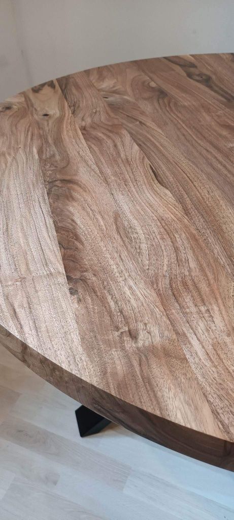 Stół okrągły loft nowoczesny orzech włoski lite drewno