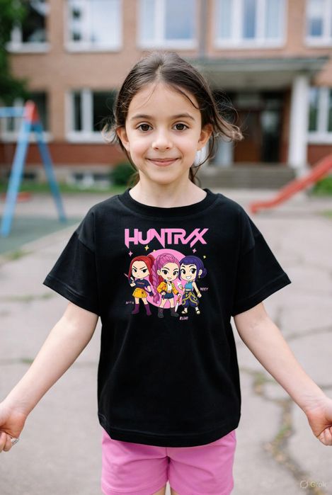 Koszulka dziecięca czarna, huntrix, trzy postacie 152