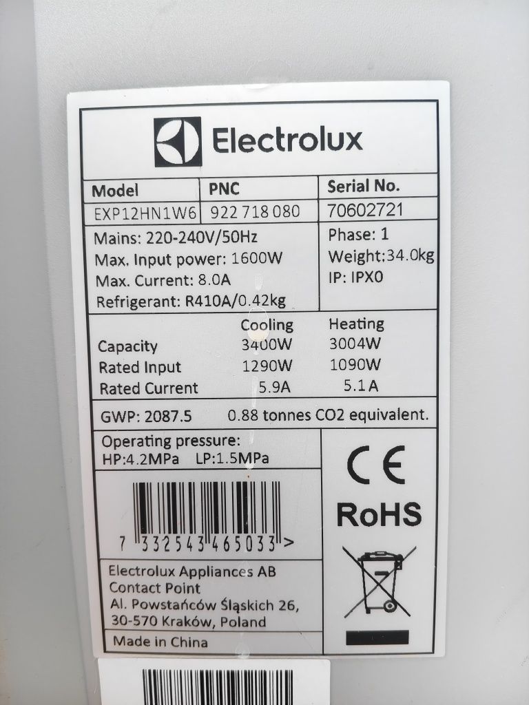 Кондиціонер Моноблок Electrolux EXP12HN1W6 3,4 квт