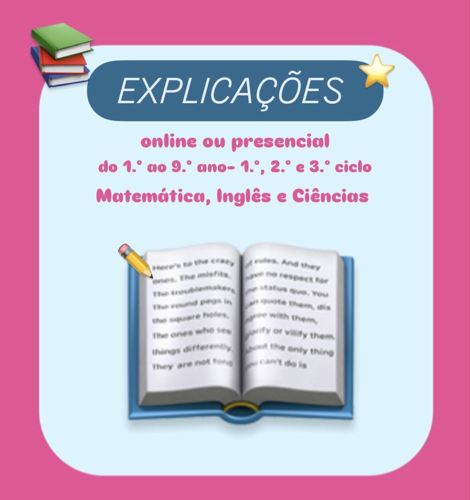 Explicações do 1.º ao 9.º ano!!!