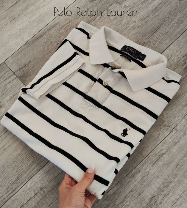 Stan świetny Ralph Lauren polo bawełna t shirt męski paski M/L