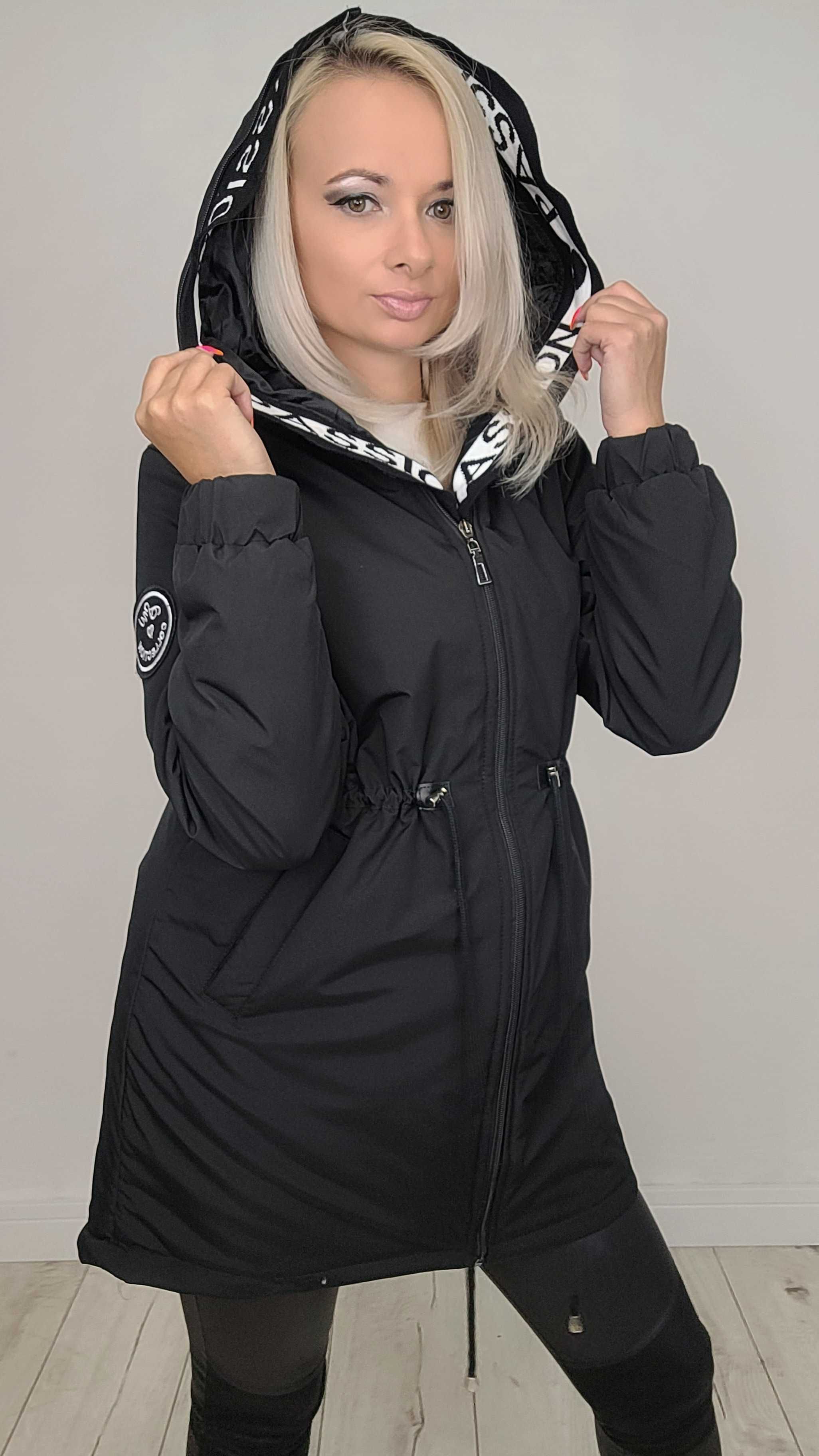 XS-7XL Kurtka parka kaptur jesienna CZARNA ocieplana TU KUPUJESZ XS/34