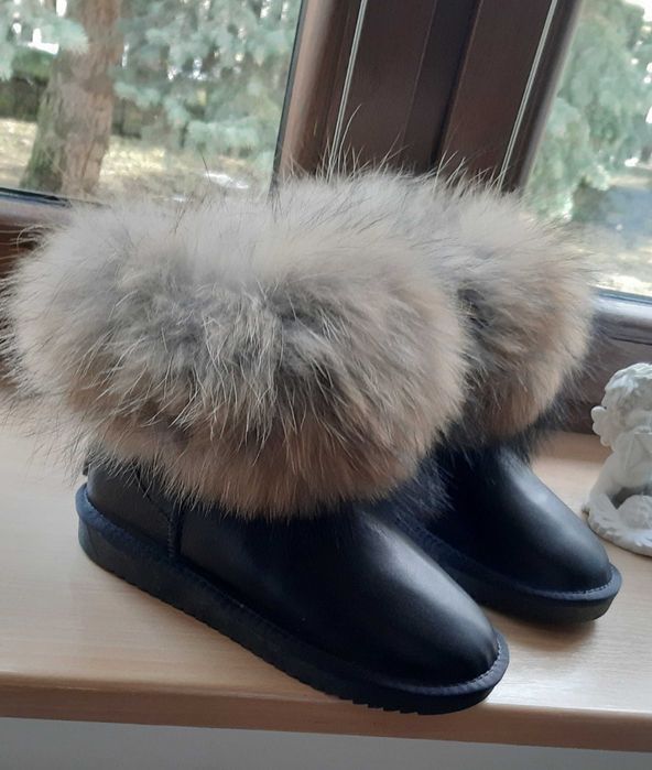 Piękne buty śniegowce skóra naturalna 100%naturalny lis ! 37,38,39,41