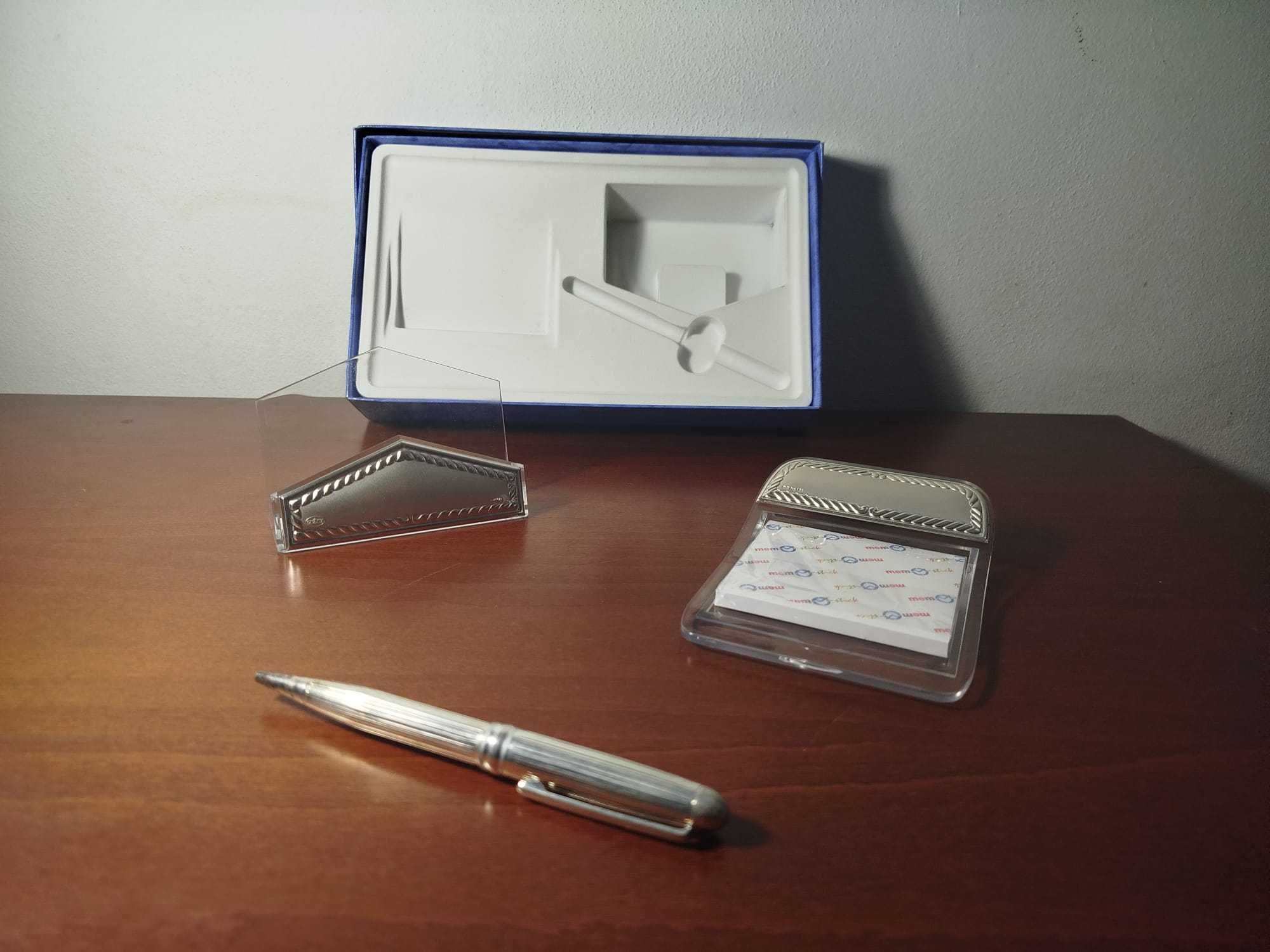 Conjunto Bagutta de prata - Caneta + suporte postite + Porta Envelopes