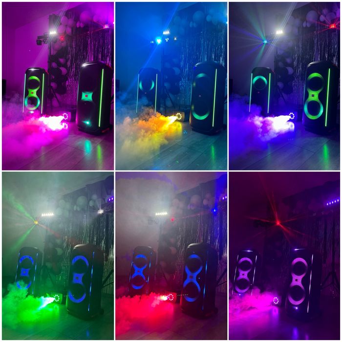 Wynajem głośnika JBL PARTYBOX 710 + światła, dym, mikrofony PAKIET
