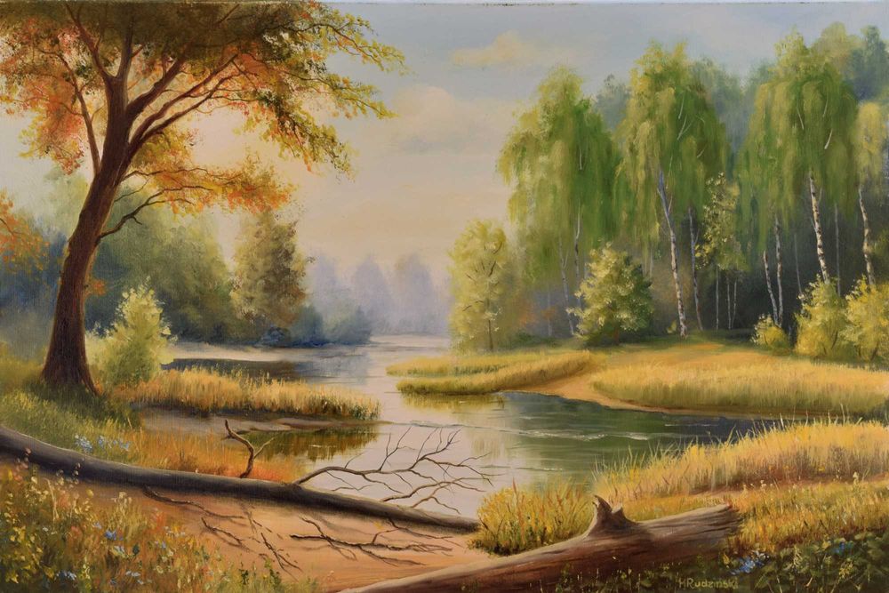 M. Rudziński "Nad rzeką" 60x40 Obraz olejny