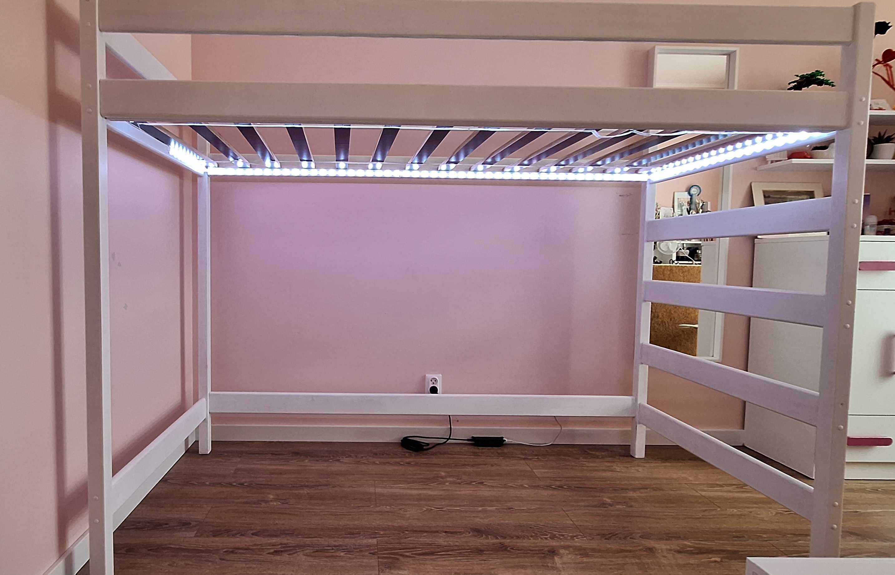 Piętrowe pojedyncze łóżko z materacem 90x200 + oświetlenie led