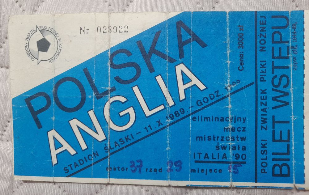 Bilet z meczu Polska - Anglia  z  1989 roku
