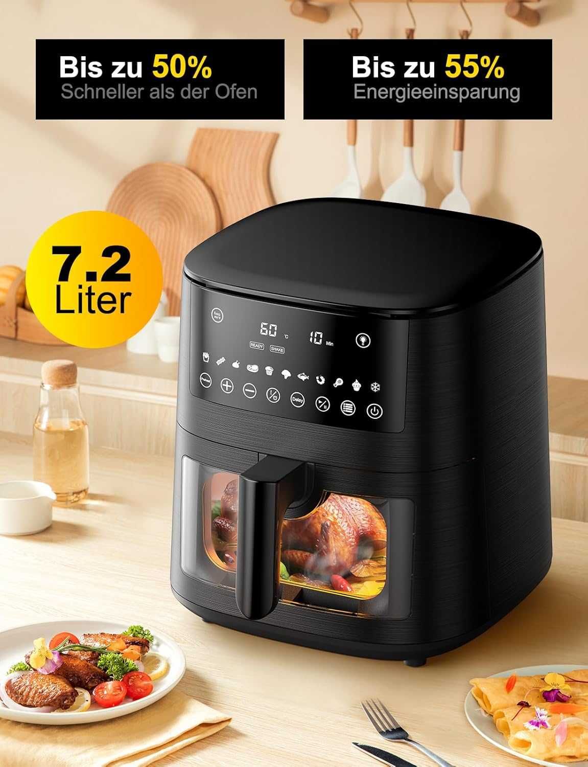 Frytkownica Beztłuszczowa Air Fryer Z Okienkiem Xl 7,2l 1650w Timer