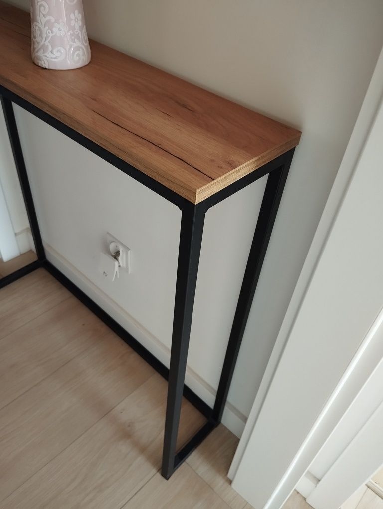 Konsola wąski stolik 80 loft drewno czarne nogi