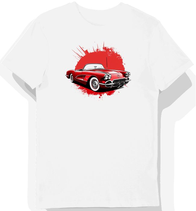 Koszulka męska biała z nadrukiem czerwonego kabrioletu Corvette XXL
