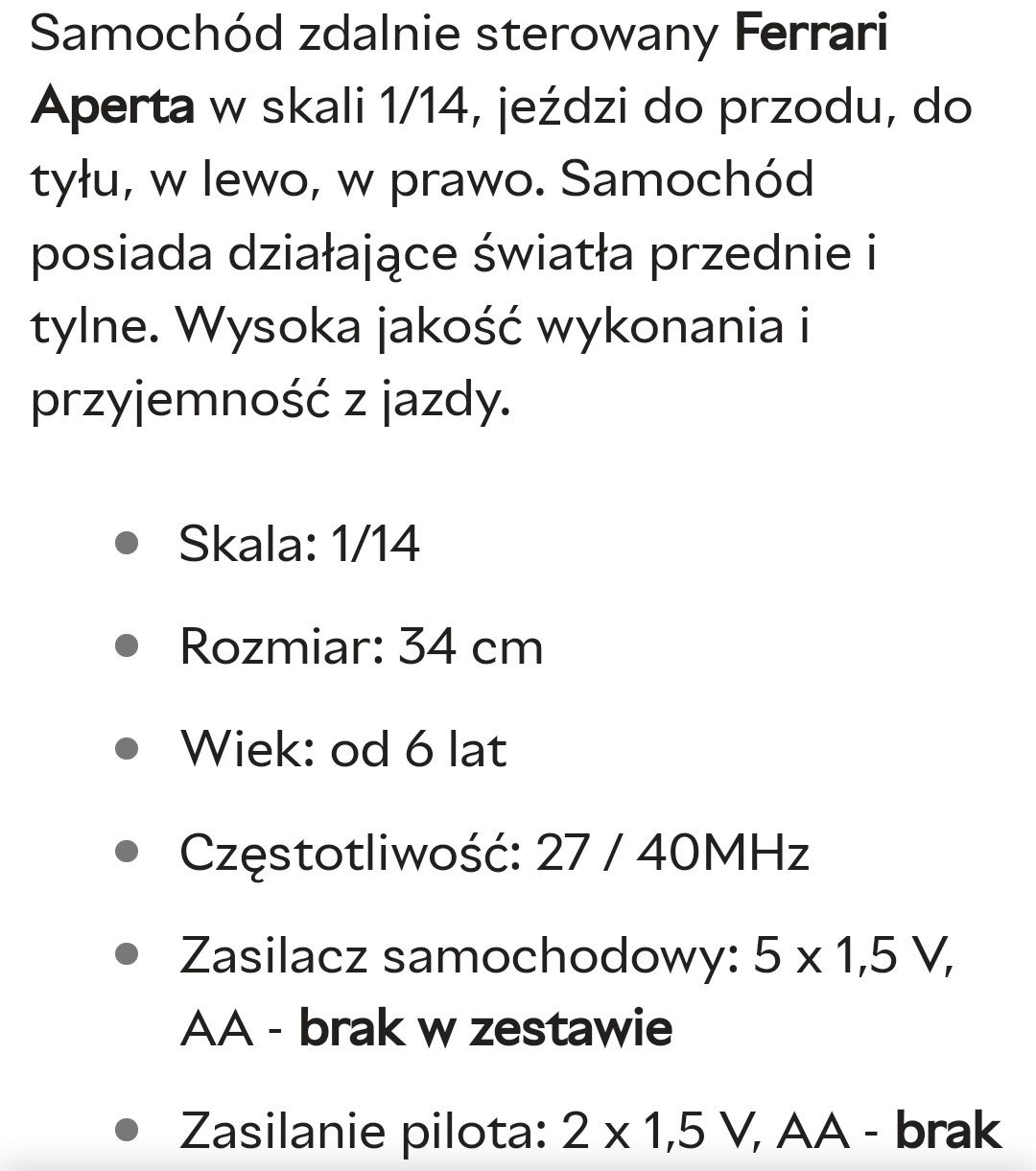 Samochód auto zdalnie sterowane Ferrari na pilota