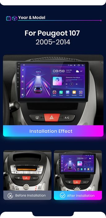 Rádio 10" android 2/32GB Toyota Aygo Peugeot 107 citroen C1 WIFI GPS