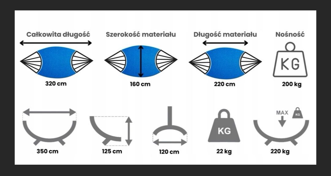 Hamak dwuosobowy 160x220 że stelażem 350x120