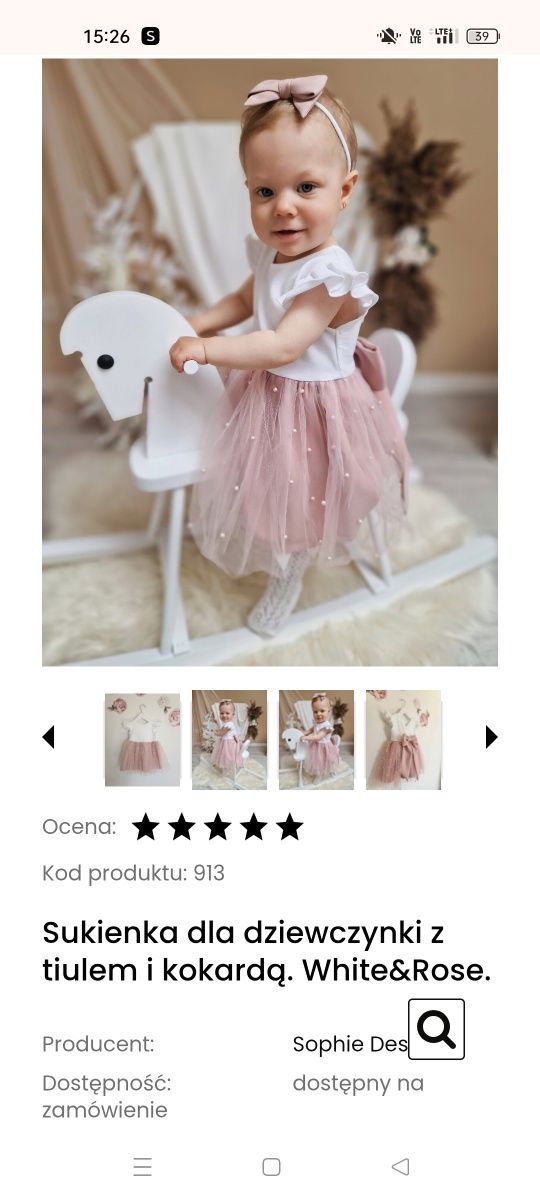 Sukienka Sophie design White and Rose rozmiar 74/80 plus bolerko