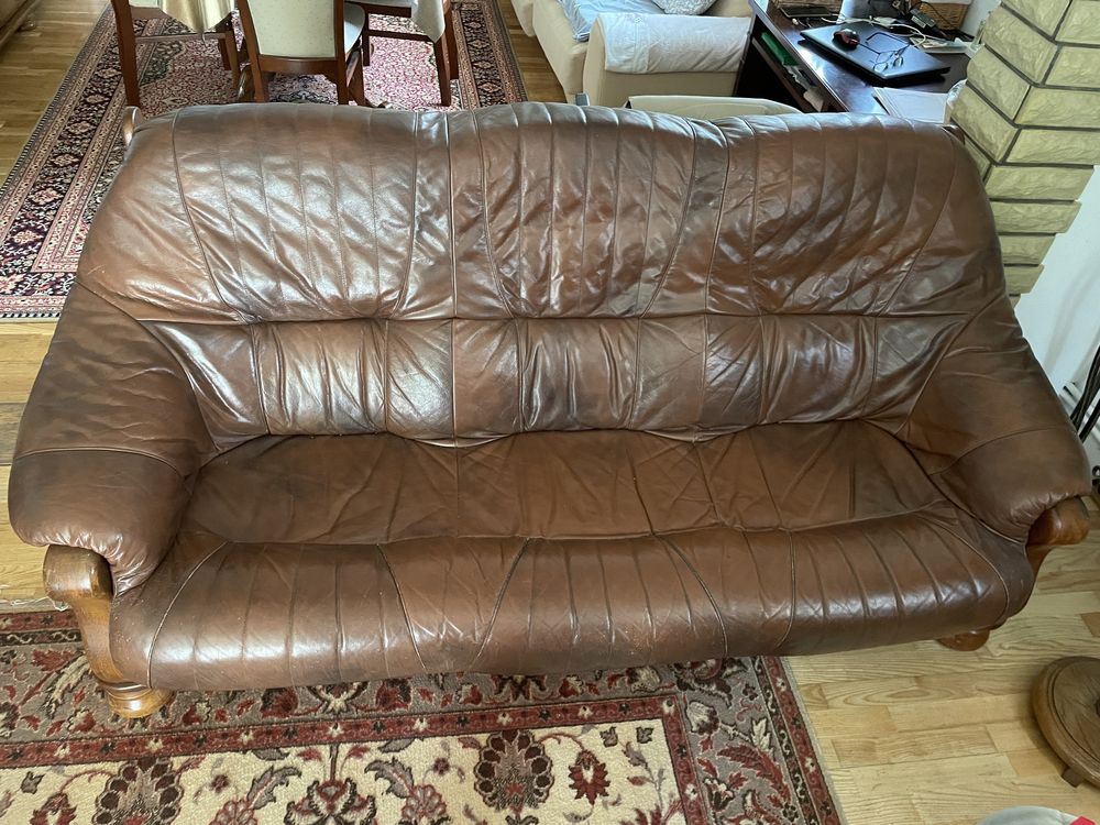 Wypoczynek skorzany kanapa i fotel