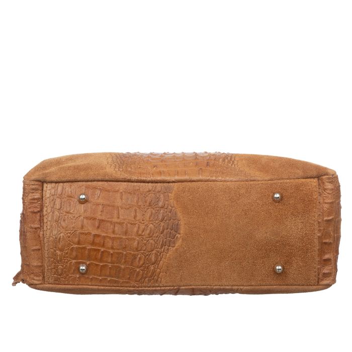 VERA PELLE torebka zamszowa worek kroko z frędzelkami V592 fuksja