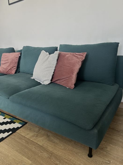 sofa 4 osobowa z szezlongiem, po renowacji tapicerskiej