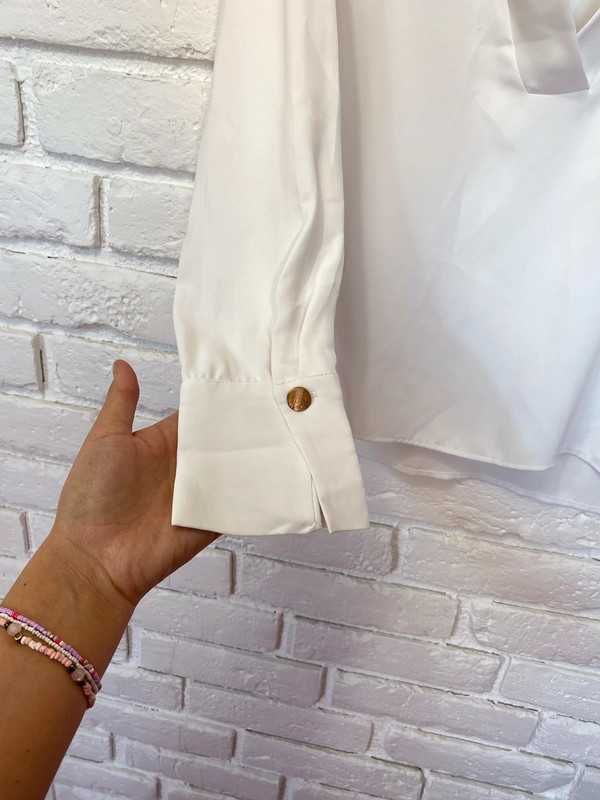 Biała elegancka koszula Zara M z dekoltem krótszy przód dłuższy tył
