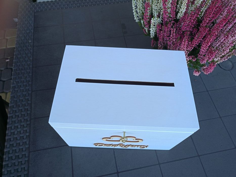 Pudełko drewniane skrzynia skrzynka box na koperty ślubne białe