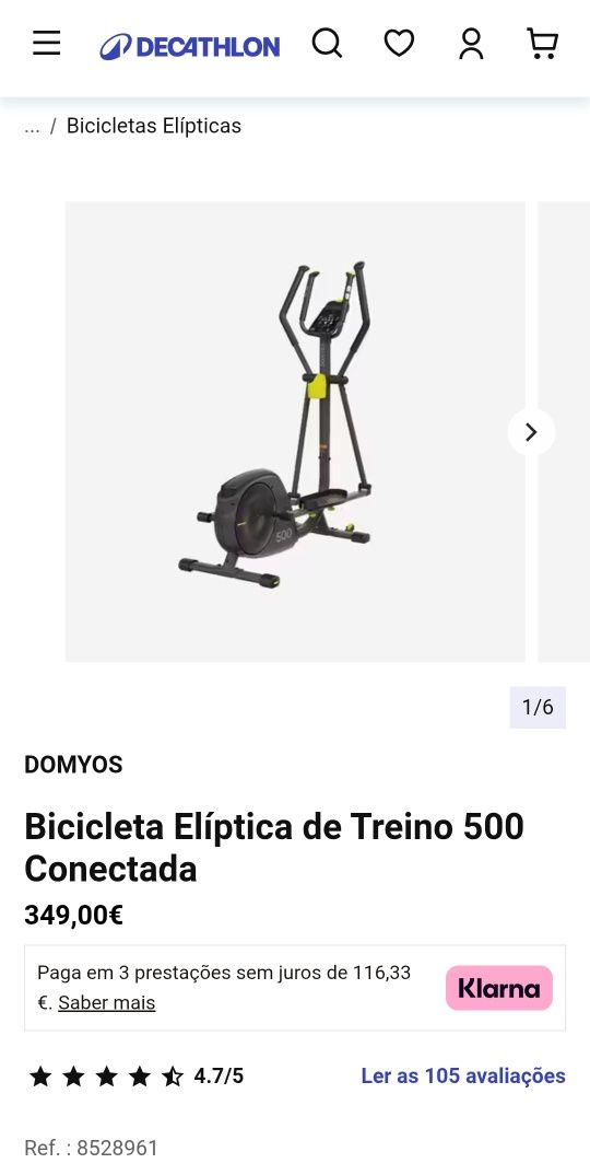 Smart Bicicleta Elíptica Domyos EL 500 com Bluetooth + Tapete Oferta