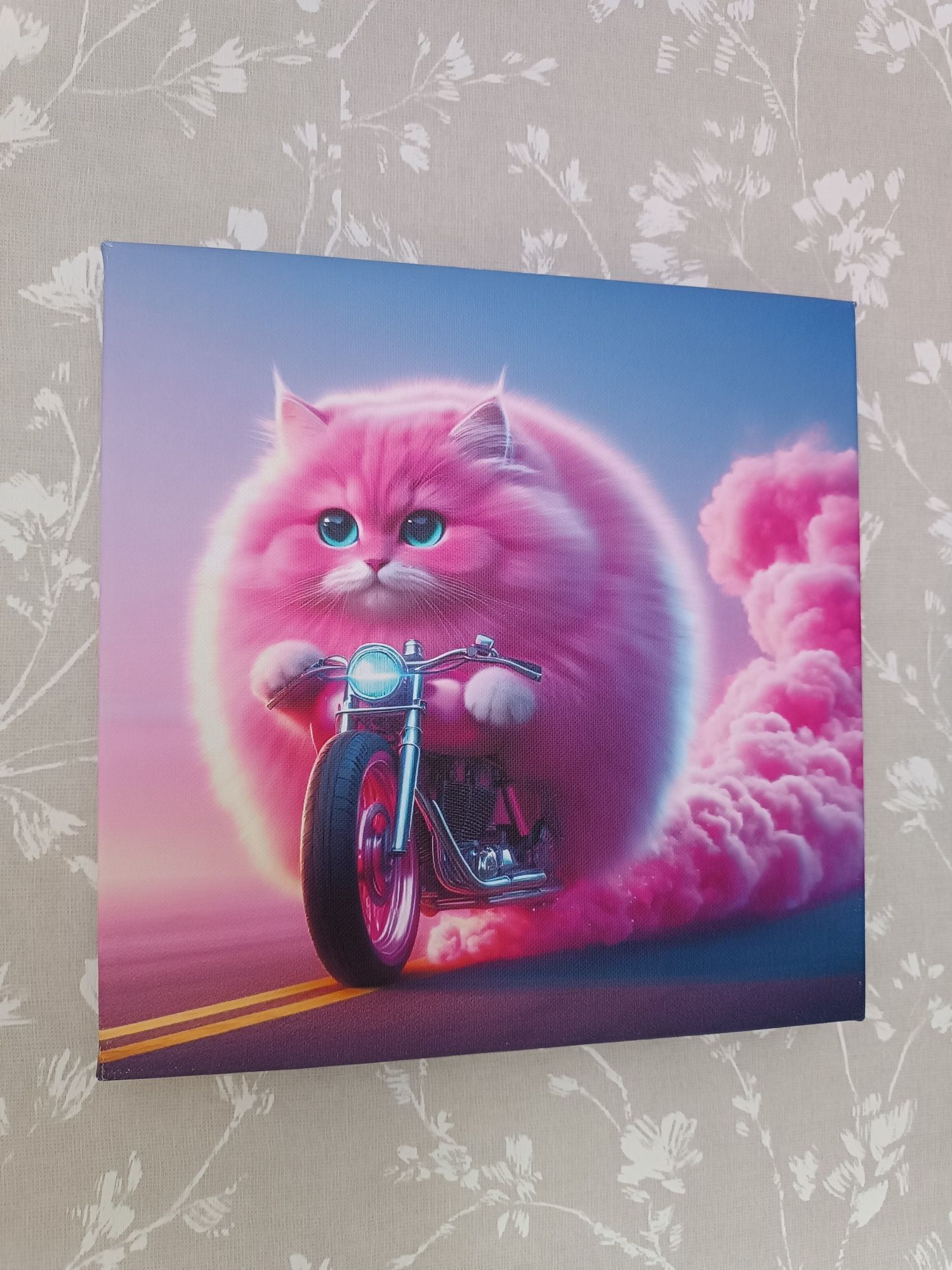 Mega obraz na płótnie - Kot na motorze - Najlepszy prezent 100%