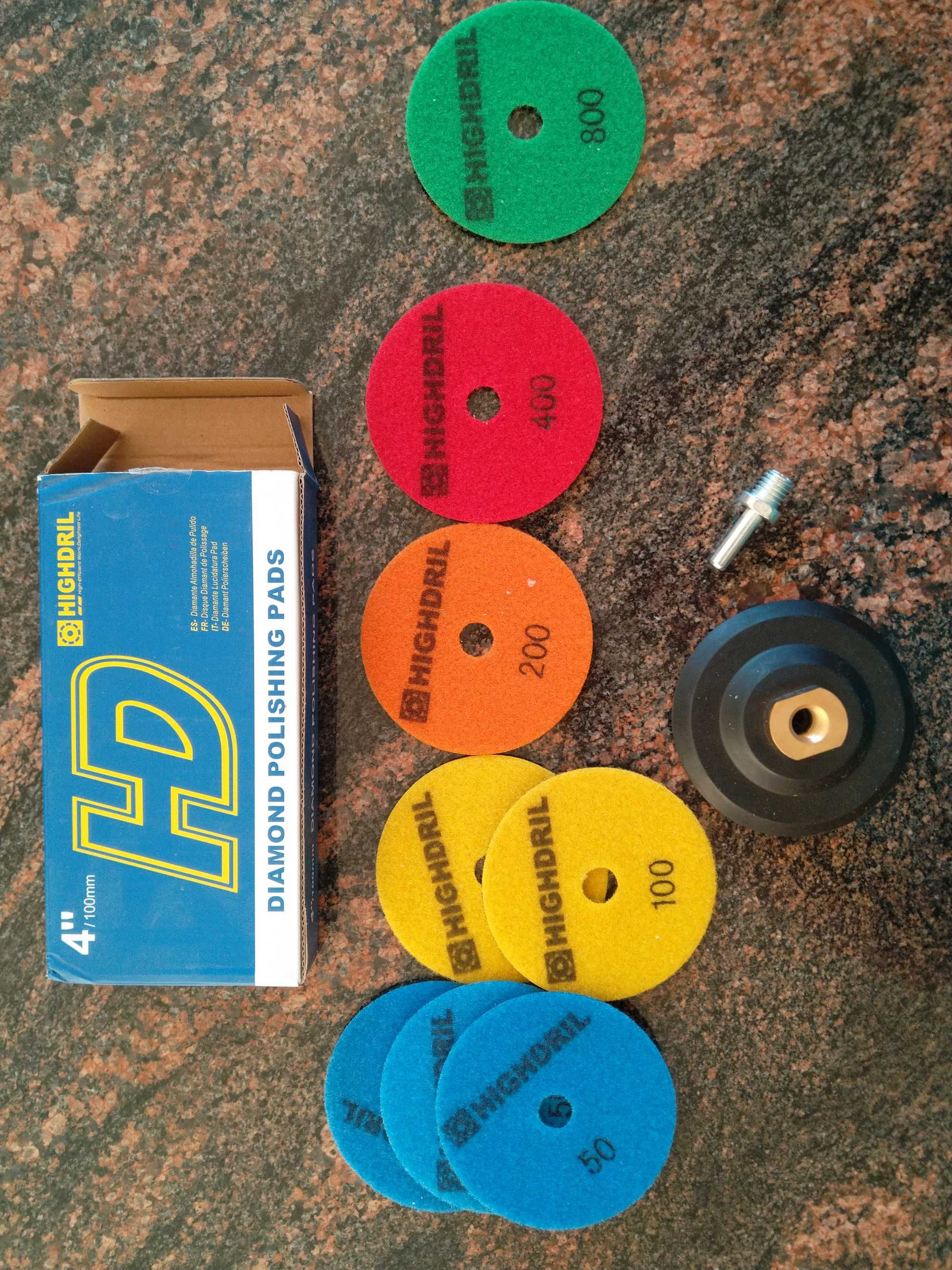 Conjunto de discos de polimento diamantados Highdrill, novos, 100 mm