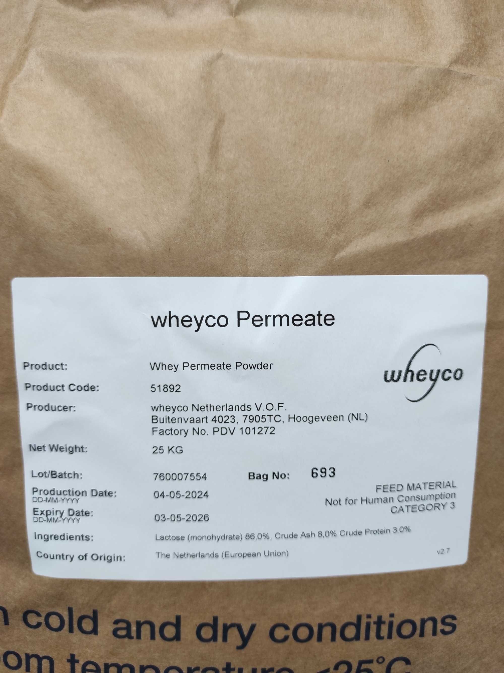 Serwatka laktoza permeat  w proszku dla prosiąt i cieląt Wheyco Whey