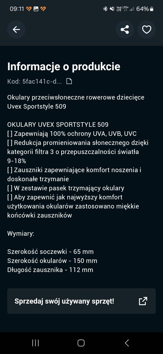 Okulary rowerowe dziecięce UVEX