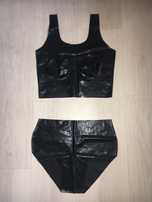 923/ Nowy czarny zestaw top i majtki czarny latex 0,4 mm lateks M