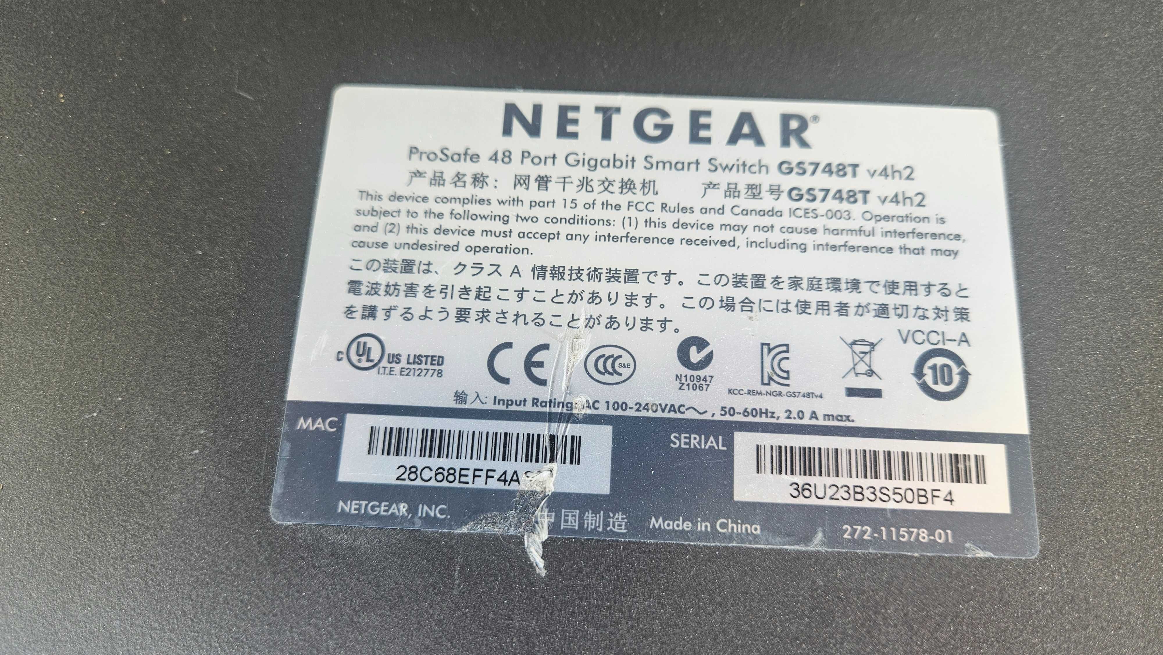 Smart Switch NETGEAR ProSafe GS748T v4h2 48 Port Gigabit
