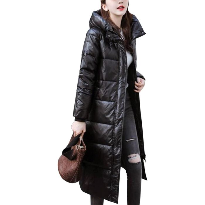 Długa pikowana kurtka z kapturem czarna wodoodporna XXL