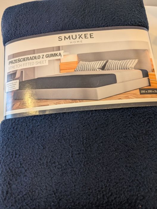 Smukee home nowe granatowe polarowe prześcieradło 200 x 200