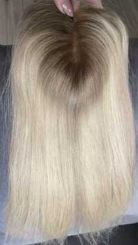 Toper treska tupet włos naturalny brazylijski blond 50 mikroskóra