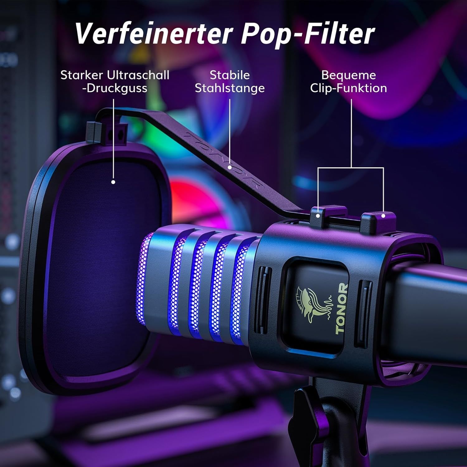 Mikrofon gamingowy USB do PC RGB Microphone Streaming Podcast Studio