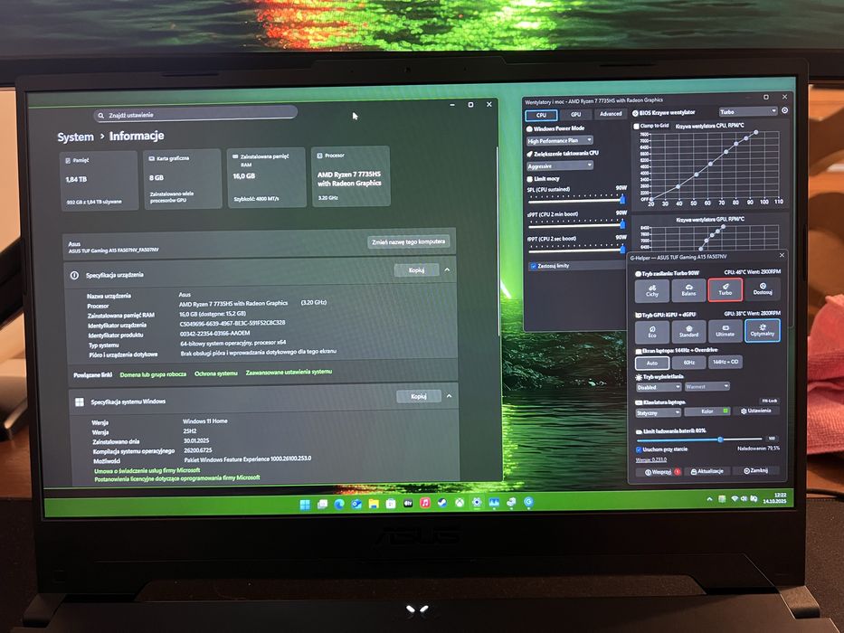 Asus TUF15 Ryzen 7 RTX 4060 1Tb Na Gwarancji