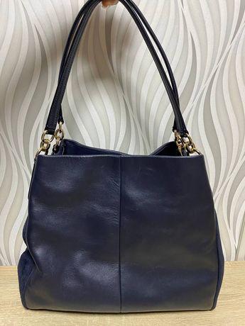 Coach комбинированная синяя кожаная сумка оригинал
