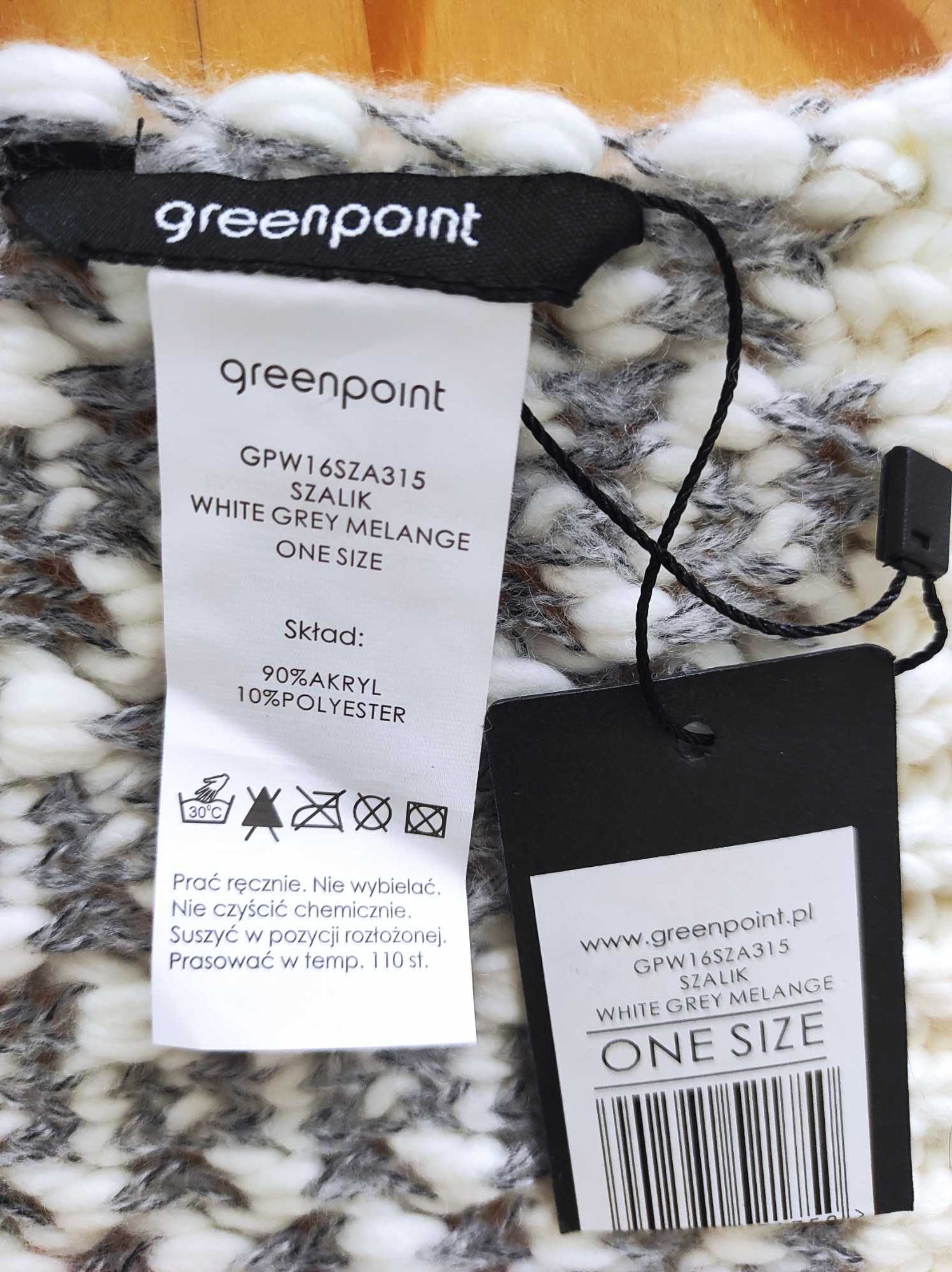 Ciepły szalik Greenpoint biało-szary - nowy z metką