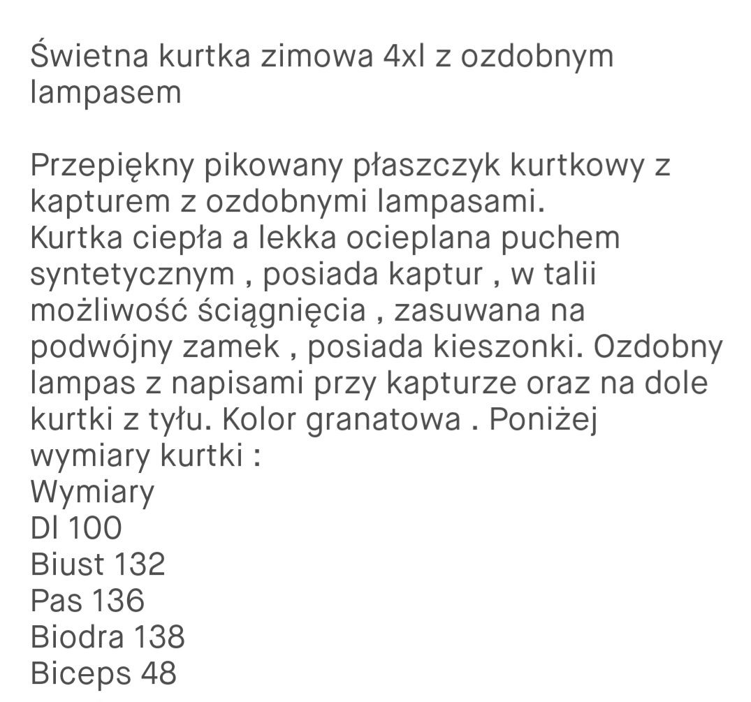 Kurtka parka płaszczyk pikowany zimowy plus size 4xl Nowa