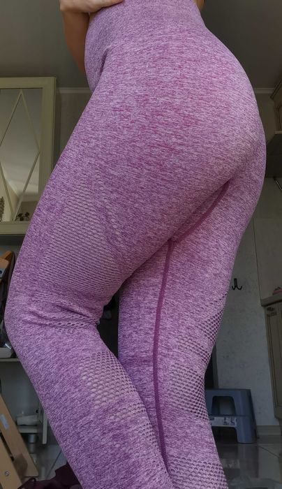 Лосины спортивные тренировок зала фитнеса меланж розовый S