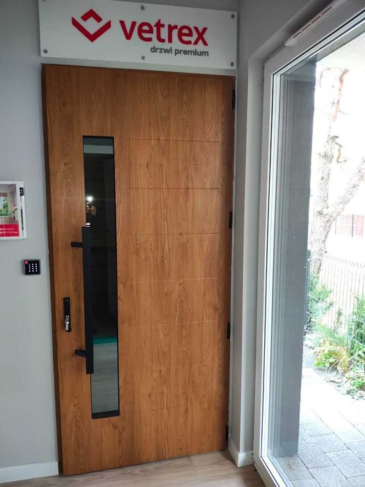 Drzwi zewnętrzne Vetrex szyba lustro pochwyt czarny klawiatura kodowa