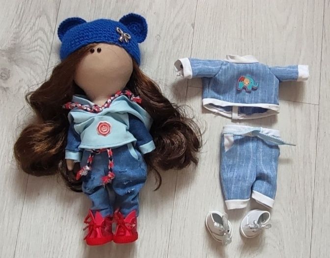 Лялька Тильда ручної роботи, змінний одяг, взуття, колекційна лялька