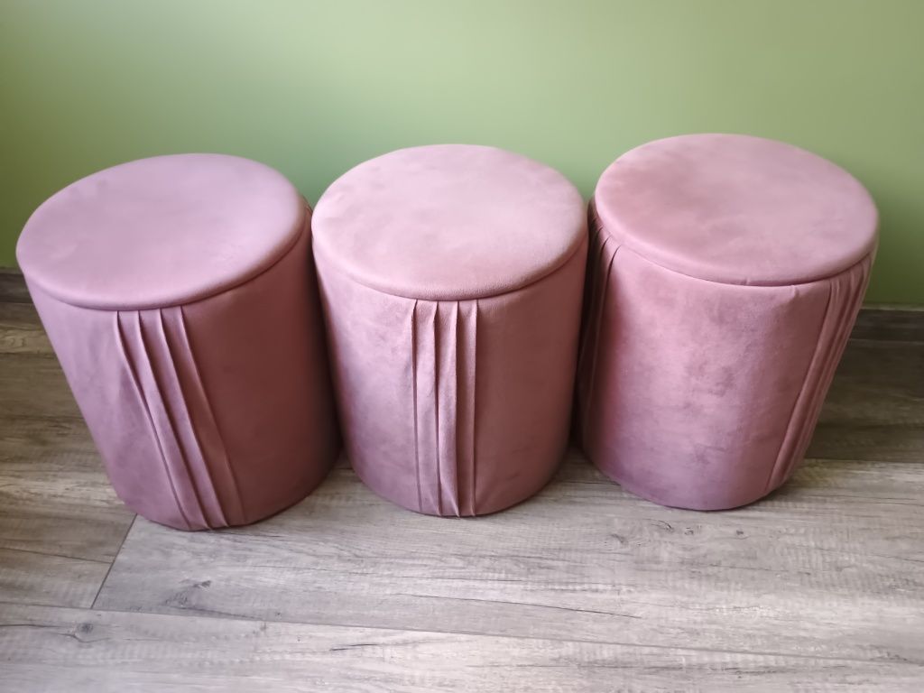 3x Pufa brudny róż