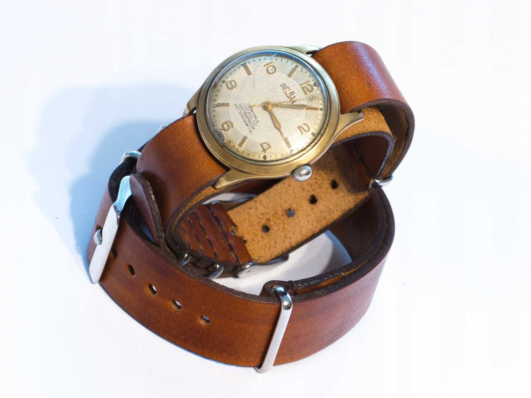 Pasek skórzany do zegarka NATO 22mm brąz hand made polska manufaktura