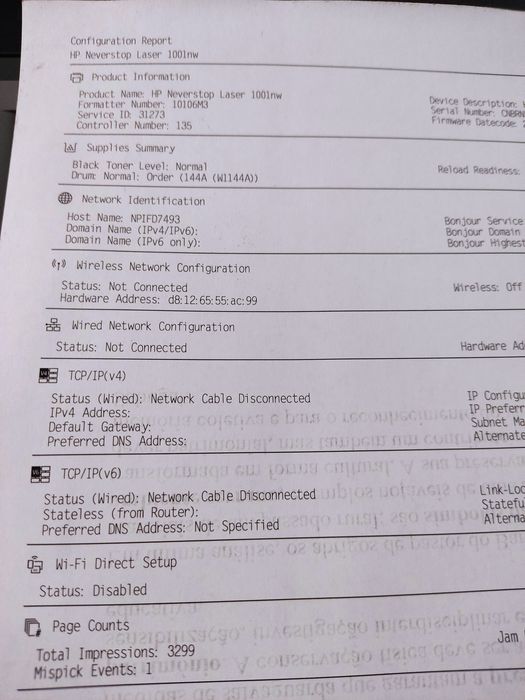 Impressora HP Neverstop Laser 1001nW semi nova