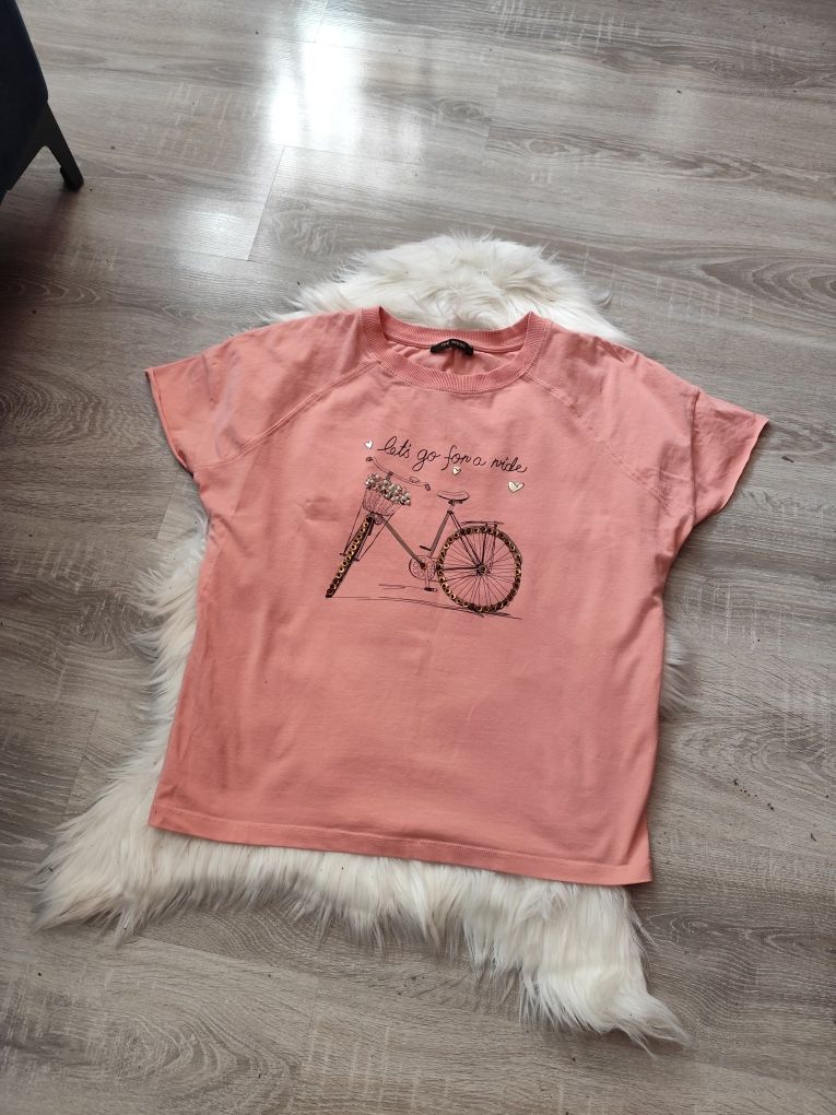 Morelowy t-shirt bluzka na krótki rękaw z nadrukiem  aplikacją roz M/L